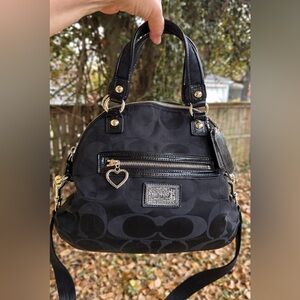 Coach  Poppy Black Satchel with Heart Charm